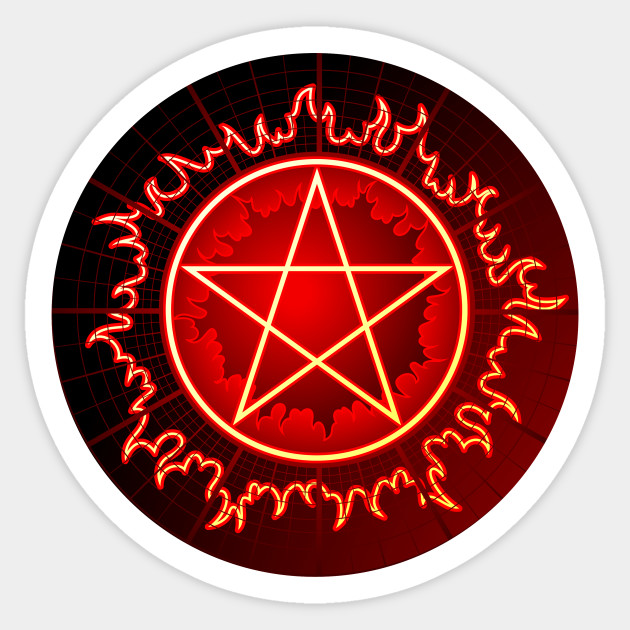 flaming pentagram pentacle in red and black